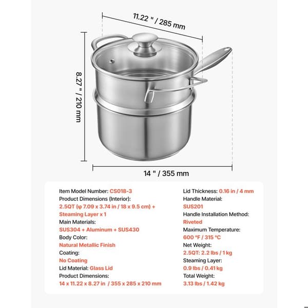 Gratinfad - DUOKU - CS018-3 - 2,4 L - Dampkurv - Glaslåg Naturligt metalliserad
