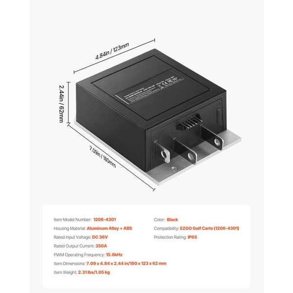 Hastighedscontroller til golfvogn-Duoku-36 V 350 A-til EZGO (1206 - 4301)-Kasse i legering og ABS-IP65