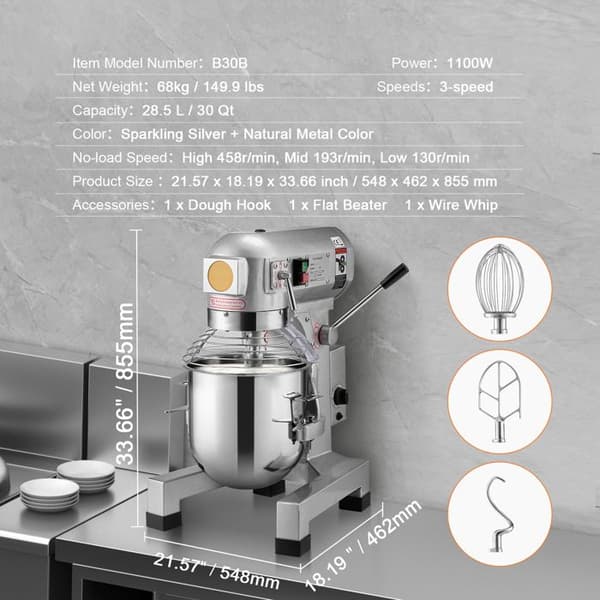 Robot Pâtissier - DUOKU - B30B - 1100 W - 28,5 L - Rustfrit Stål - 3 Tilbehør