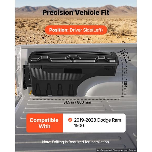Låda för flak - DUOKU - Ram 1500 (2019-2023) - förarsidan - 25 L - ABS150 + Q235B