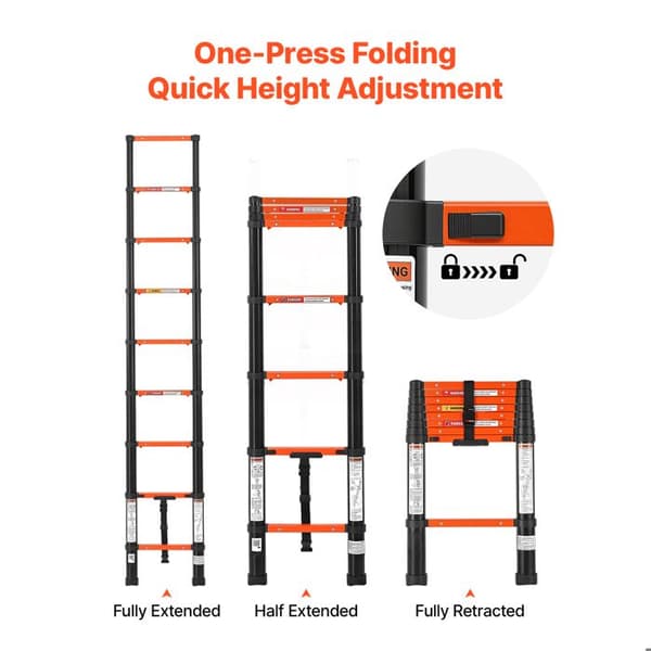 Teleskopstege 263 cm i Aluminium-Duoku-med Enknappsfällsystem, Maximal Belastningskapacitet 150 kg