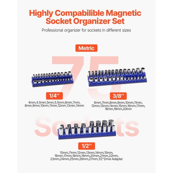 "Sæt af magnetiske bits-organisatorer - Duoku - 3 dele til 1/4'', 3/8'' og 1/2'' - Kan rumme 75 bits"