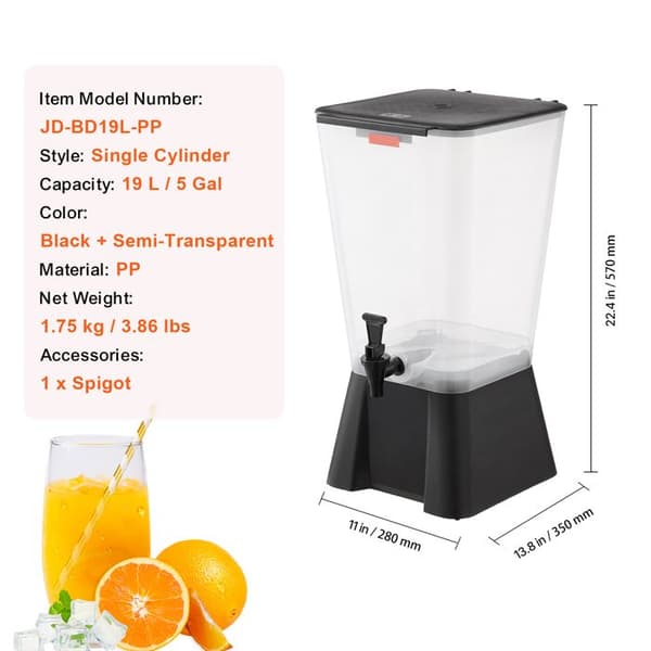 Dryckesdistributör - DUOKU - Modell JD-BD19L - Kapacitet 19 L - Plastfontän - Svart Svart