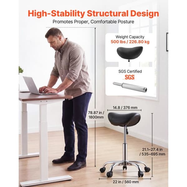 Taburett - DUOKU - MST003-3-P - 360° svängbart säte - Justerbar höjd 535-695 mm - Ergonomisk sits i PU-läder