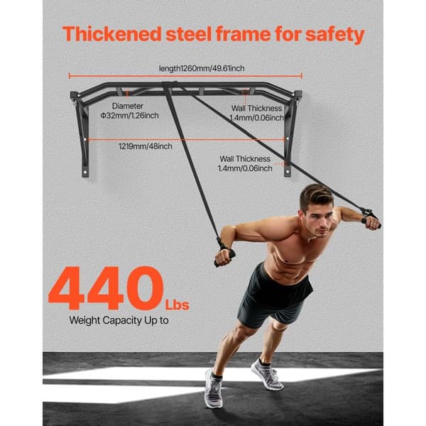 Väggmonterad Dragstång 1260 mm-Duoku-Polyvalent Fitnessstång i Solid Stål-Stöder Upp Till 200 kg-med Krokar