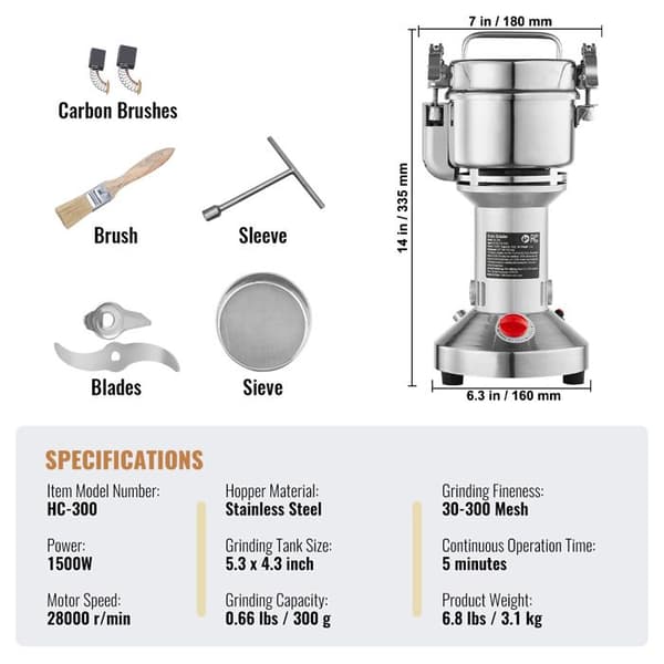 Mølle til Korn - DUOKU - HC-300 - 1500W - Rustfrit Stål - 300g