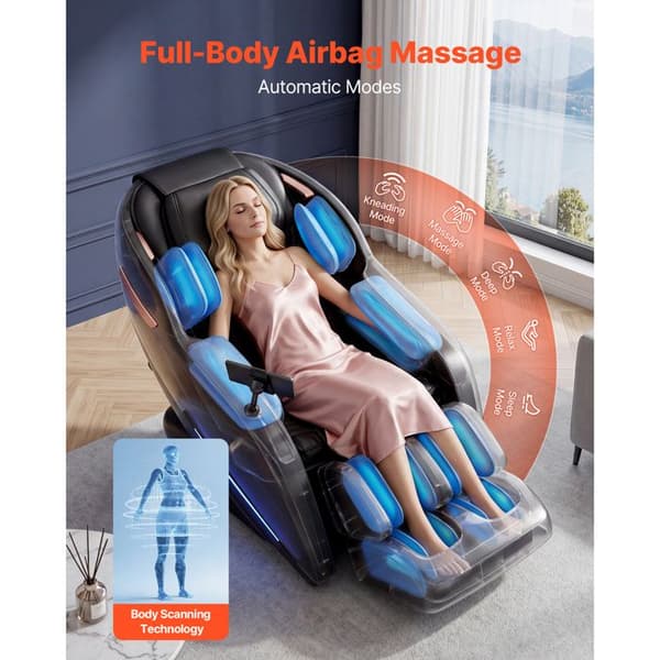 3D Massagefåtölj med Nollgravitation - Duoku - för Hela Kroppen, med Justerbart Fotstöd, Automatiska Program, Luftkuddar
