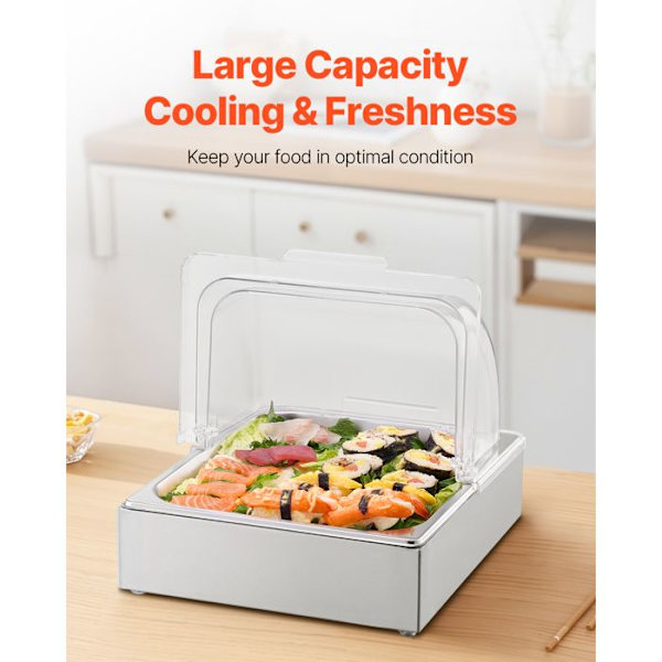Buffet Service Container - DUOKU - DT-C1128 - Rustfrit Stål - Transparent Låg - 3 Isbakker