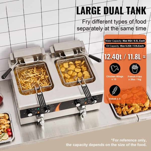 Elektrisk Frituregryde - DUOKU - EF-6V-2 - Rustfrit Stål - Dobbelt Beholder 5,9 L - 6000 W