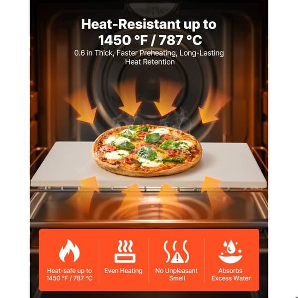 Rektangulær Pizzasten i Cordierit-Duoku-50,8 x 35,5 cm-Bageflade-med Aluminiumsspatel-Tykkelse 1,5 cm