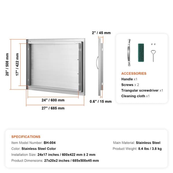 Adgangsdør - DUOKU - Grill - Rustfrit Stål - 685 x 508 mm - Indbygget Montering