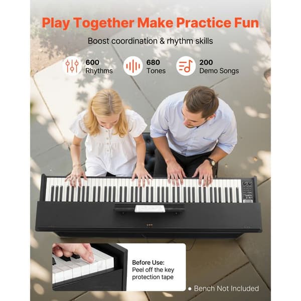 Digital Piano 88 Weighted Keys-Duoku-Dual Keyboard Mode-680 Voices-Wireless Connection-for Beginners-Black