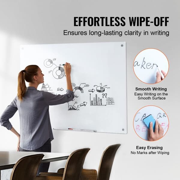 Magnetisk Whiteboard - DUOKU - 48"x32" - Härdat Glas - Torrtäckbar - Inkluderar 2 Markörer