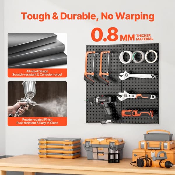 Perforerade Metallpaneler - DUOKU - Svart - 24" x 12" - 2 Paneler - Robust Väggorganisatör Svart