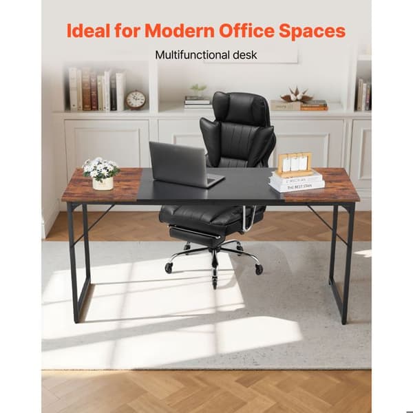 Computerbord 160 x 60 x 75 cm-Duoku-med metalstruktur-med benplads-Brun og sort