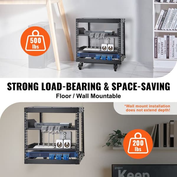 Öppen ram serverrack - DUOKU - SPT-504-09 - 9U - Justerbart djup 23–40" - Fristående/väggmonterad