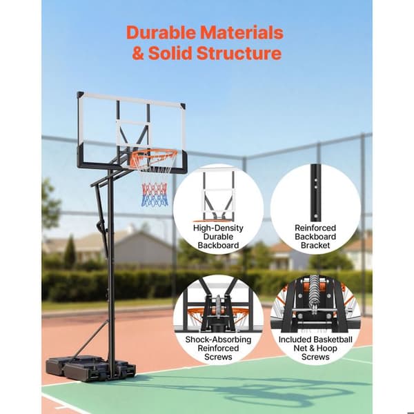 Basketbollställning med hjul, justerbar höjd från 1,6 till 3,05 m, ring-system, nät och panel i PC.