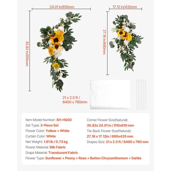 Konstgjorda Blommor - DUOKU - Bröllopsbåge - Gul och Vit - Set med 3 delar - Siden