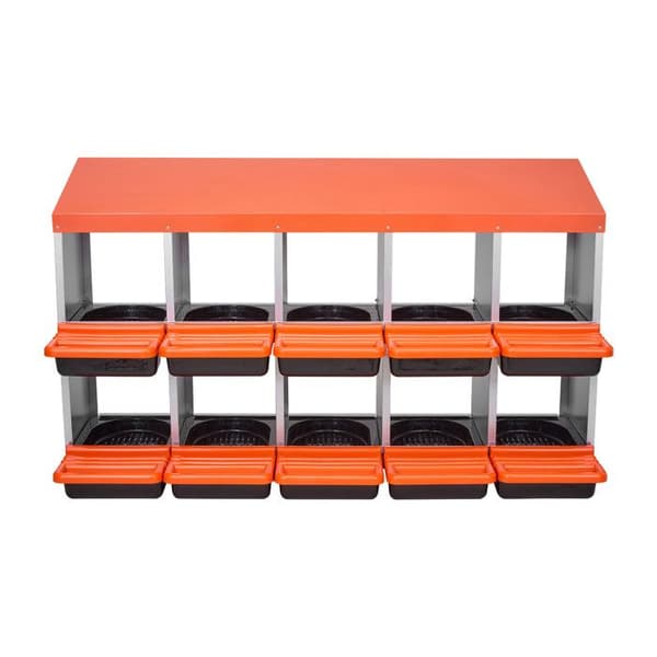 Hønsehus - DUOKU - CNB-10 - 10 rum - 2 niveauer foldbar - Galvaniseret stål Orange + Stålgrå + Svart
