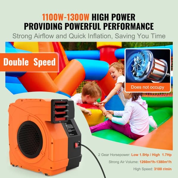 Blæser - DUOKU - S-U11 Multi - 1100W - 770 m³/h - Robust til Oppustelige Slotte