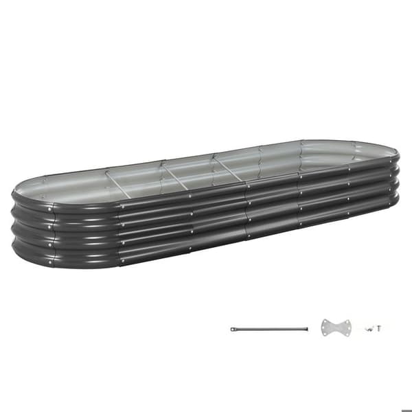 Höjdodling / Trädgårdsbädd - DUOKU - GM61003-240X60X27CM - Galvaniserad plåt - Oval - 240×60×29 cm Mörkgrå