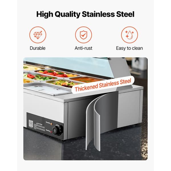 Elvärmare - DUOKU - M-2333 - 1500 W - Rostfritt stål - 9 behållare 1/3