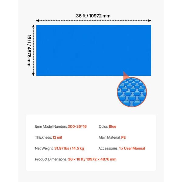 Solcover til Swimmingpool 11 x 4,9 m - Duoku - Rektangulær Boblecover i Polyethylen på 0,3 mm, Blå