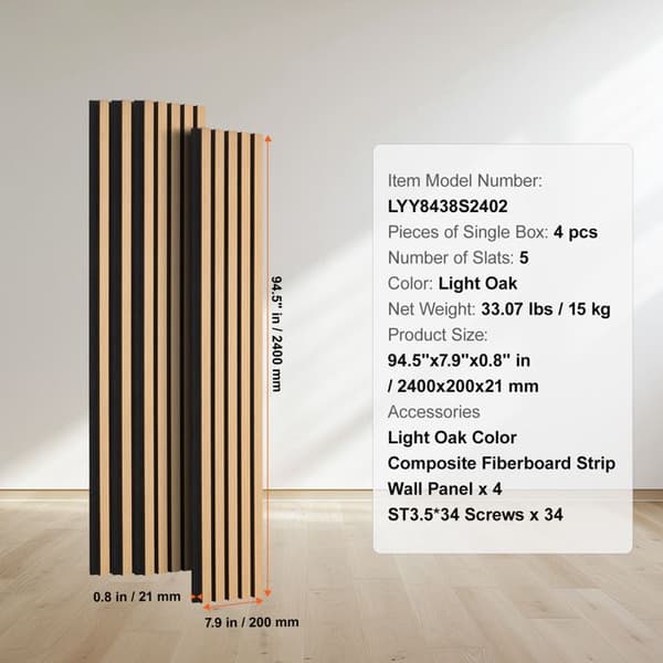 Akustiske paneler i trælatte-Duoku-7,9 x 94,5 tommer-MDF til moderne dekoration-Lydreduktion-Sort eg