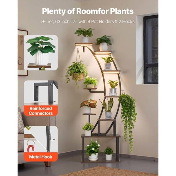 Support til Indendørs Planter - DUOKU - Hylde 9 Niveauer - 160 cm - LED Vækstlampen - Metal