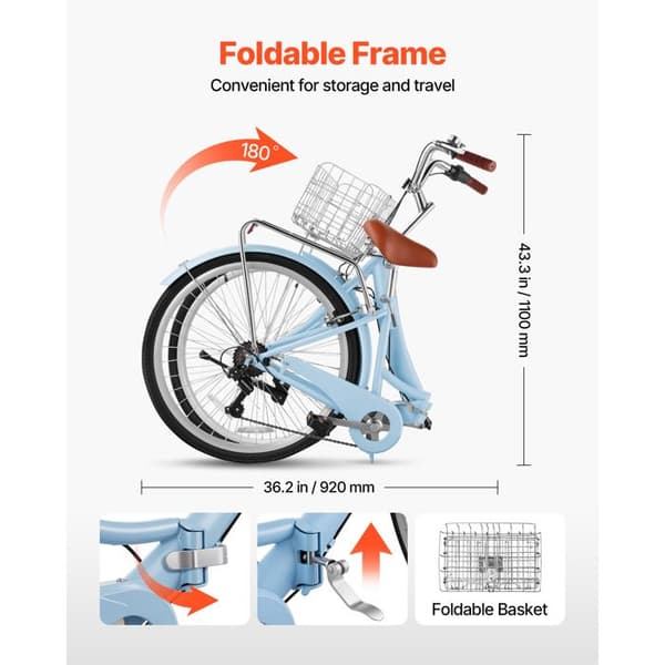 Fällcykel - DUOKU - SS-25001 - 7 växlar - Ram 66 cm - Korg ingår