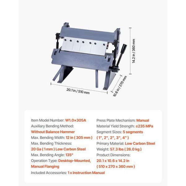 Plåtbock - DUOKU - W1.0×305A - Bredd 305 mm - Tjocklek 1 mm (kal.20) - Vinkel 0–135°