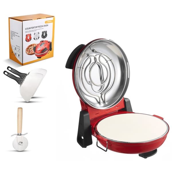 Pizzaovn - DUOKU - Model QL36WT - 1200 W - 5 Temperaturindstillinger - Rød Röd