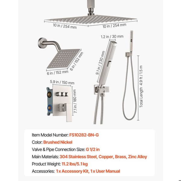 Duschset - DUOKU - FS10282-BN-G - Borstad Nickel - 3 Läge - Modern Design Borstad nickel