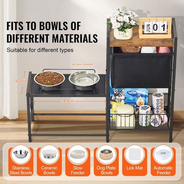 Foderstation - DUOKU - HYP2FS-03 - Integreret opbevaring - Hævet - Til mellemstore hunde svart