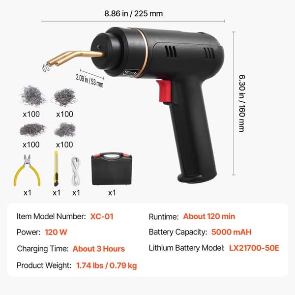 Trådløs plastsveller - DUOKU - XC-01 - 120 W - Batteri 5000 mAh (120 min) - Sæt med 400 hæfteklammer