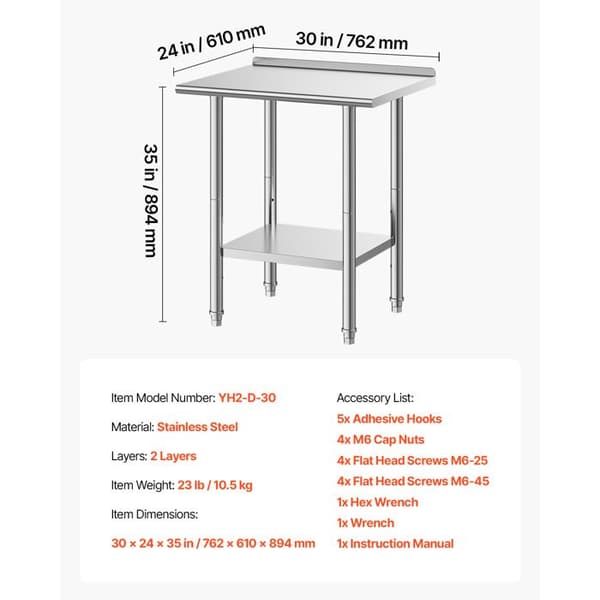 Arbetsbord - DUOKU - YH2-D-30 - Rostfritt stål - 2 nivåer - 76,2x61,0x89,4 cm