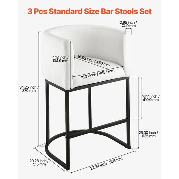 Barstolar - DUOKU - Set om 3 - Höjd 635 mm - Bäddad ryggstöd - Armstöd - Vit Vit