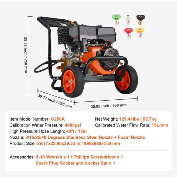 Högtryckstvätt - DUOKU - G250A - 4400 PSI - 15 L/min - Kopparpump