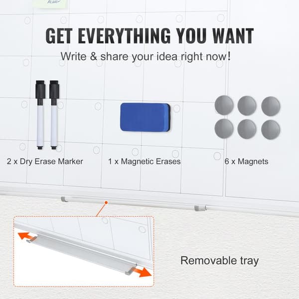 Magnetisk Whiteboard - DUOKU - 36 x 24 in - Torrtavla - Med Kalender - Flyttbar Platta