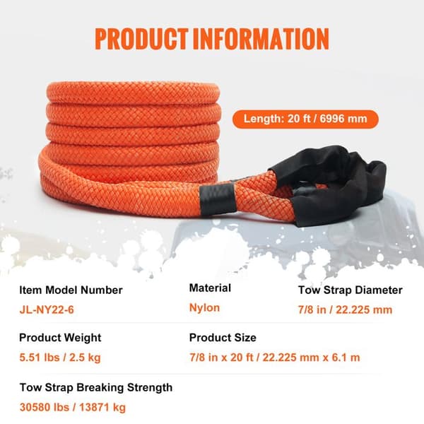 Kinetisk Dragrep - Duoku - 7/8" x 20' 30 580 lb - Elastisk Rep med 30% för Jeep, Lastbil, SUV, ATV, UTV, Traktor