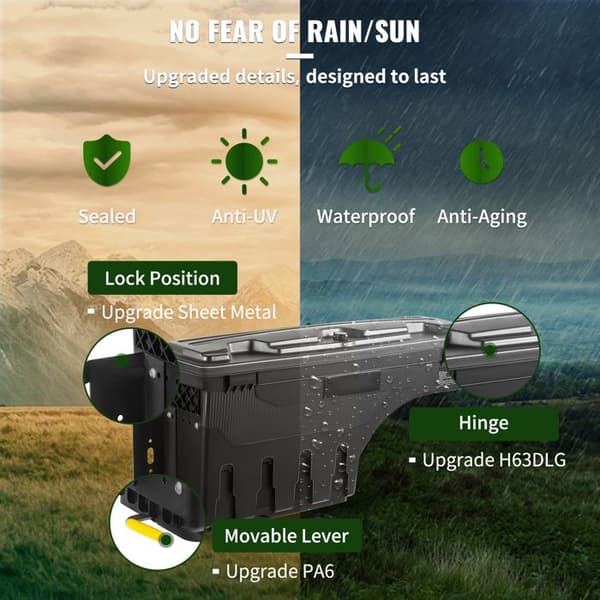 Förvaringslåda för flak - DUOKU - Ram 1500 (2019-2021) - 20L vattentät - Låsbart lock - Svart ABS Matte svart)