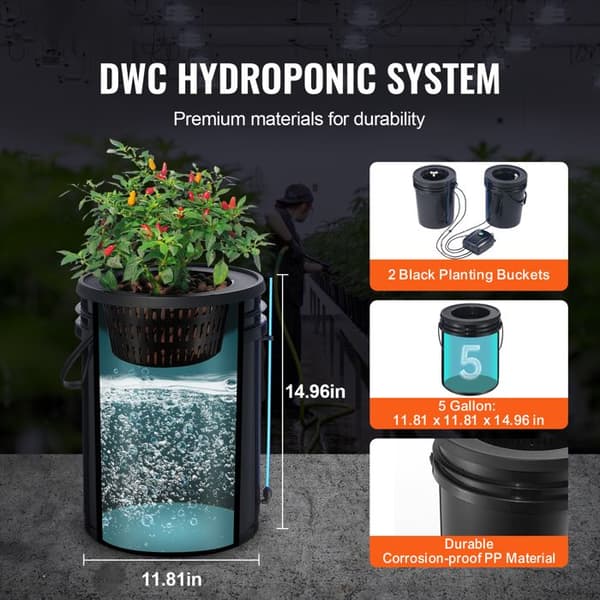 DWC Hydroponiskt Odlingssystem-Duoku-Avancerad Hydroponisk Konfiguration-med Droppkit-2 St 5 Ga-havluftpump