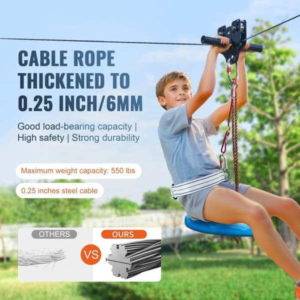 Zipline-sæt - DUOKU - 100 fod - Stål kabel - Til børn og voksne - Unisex