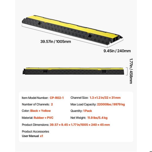 Kabelskyddsrampe - DUOKU - CP-R02-1 - 2 kanaler - 32×31 mm - Kapacitet 9 979 kg/axel