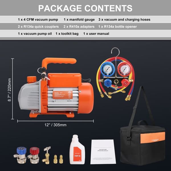 Vakuumpumpe - DUOKU - TW-1.5K(R32) - 1/4 HK - 180 W - 4,5 CFM