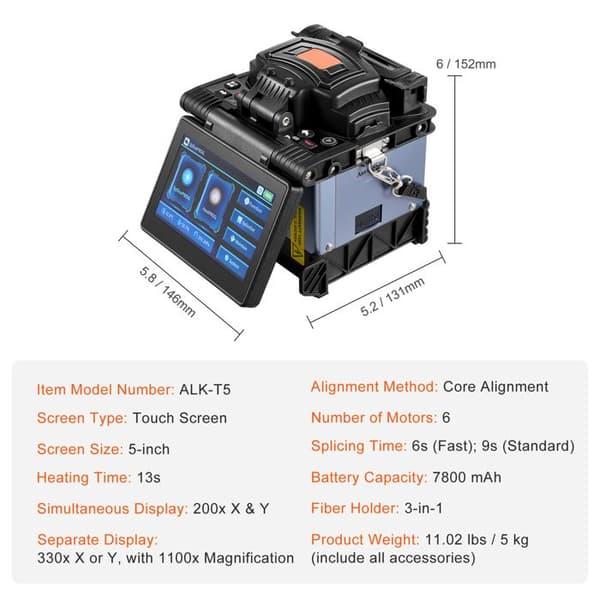 Fiber Optic Splicer 6 Motors-Duoku-Splicing 6 s and Heating 13 s-Touch Screen 5"