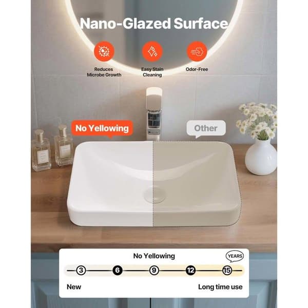 Halvinfälld handfat - DUOKU - 1170 - Vit keramik - 490 x 305 mm - Avlopp 45 mm Vit
