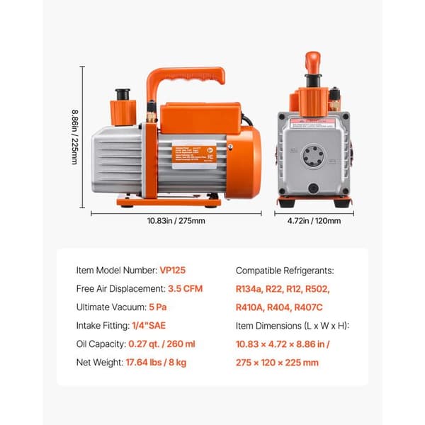 Vakuumpump - DUOKU - VP125 - 3,5 CFM - Elektrisk - Manometer ingår