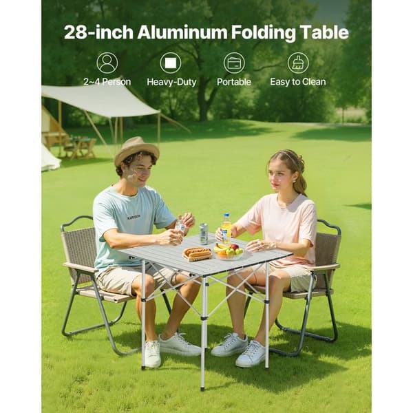 Fällbord för camping och rullbart - DUOKU - GV-Z70 - 70x70 cm - Aluminiumlegering - Belastning 30 kg Silver / Silverfärgad
