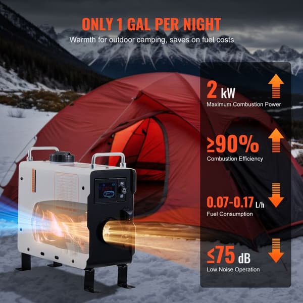 Bärbar luftvärmare - DUOKU - ZM2003 - 2 kW - 12-24 V DC - Bluetooth, fjärrkontroll, skärm